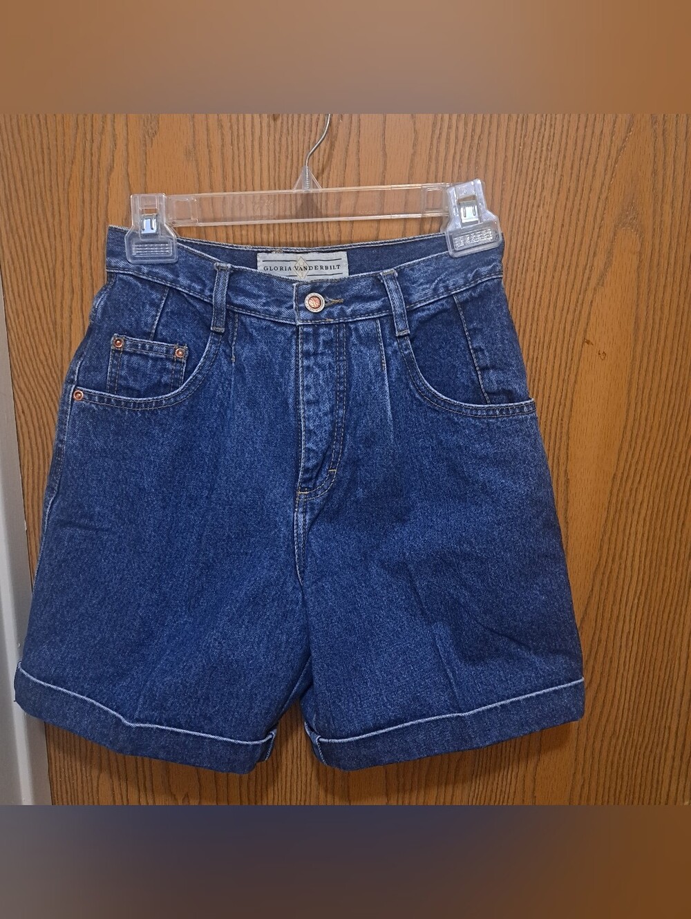 Vtg 90's Gloria Vanderbilt Dark Blue Denim Med/Rise Women's Shorts W/Rolled Cuff